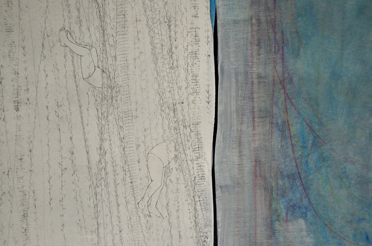 Elisa Bertaglia, Out of the blue, 2016, olio, carboncino, grafite su carta acid-free incollata su tela, 160 x 105,5 cm. Courtesy Galleria Officine dell’Immagine, Milano
