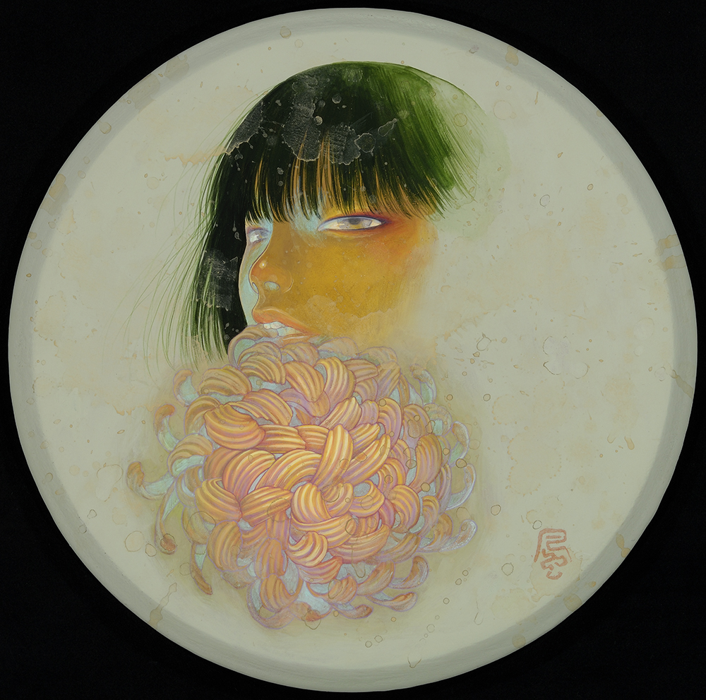 Fuco Ueda, KIKU KA, acrylic and shell white on canvas, 25 cm