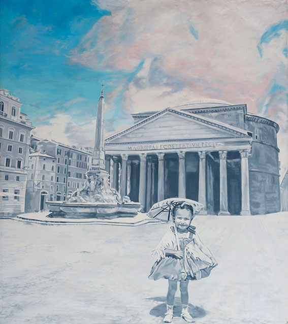 Gian Marco Montesano, Al sole sola al Pantheon 2012, olio su tela, 150x130 cm