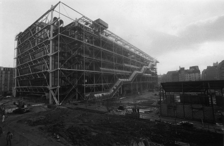 Il Centre Pompidou in costruzione. © Centre Pompidou