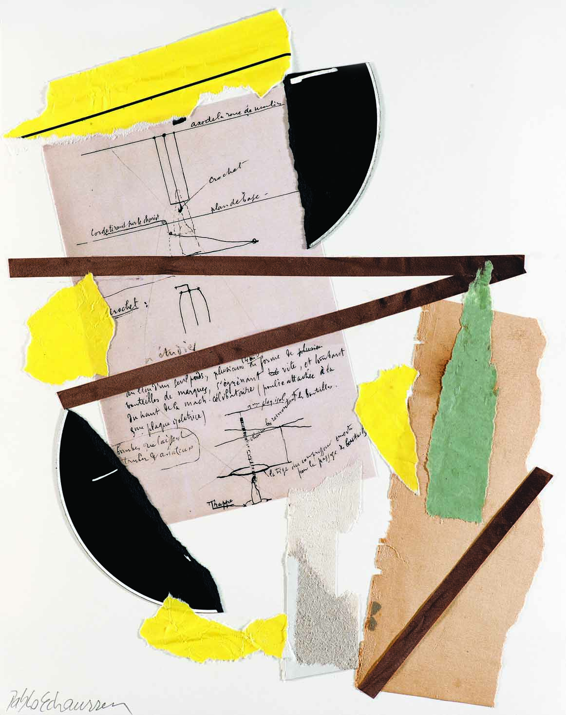 Pablo Echaurren, Incontro fortuito in una scatola verde, 2016, collage, 35,5 x 28 cm