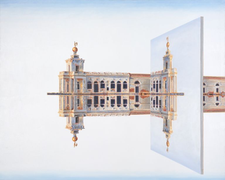 Roger de Montebello, Punta della Dogana, 2016, olio su tela, 190x230 cm