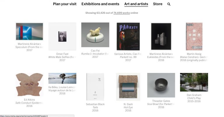 Screenshot dal sito del MoMA di New York
