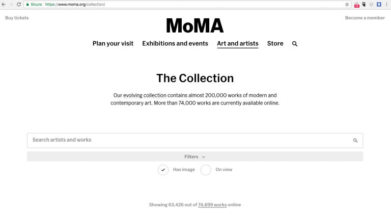 Screenshot dal sito del MoMA di New York