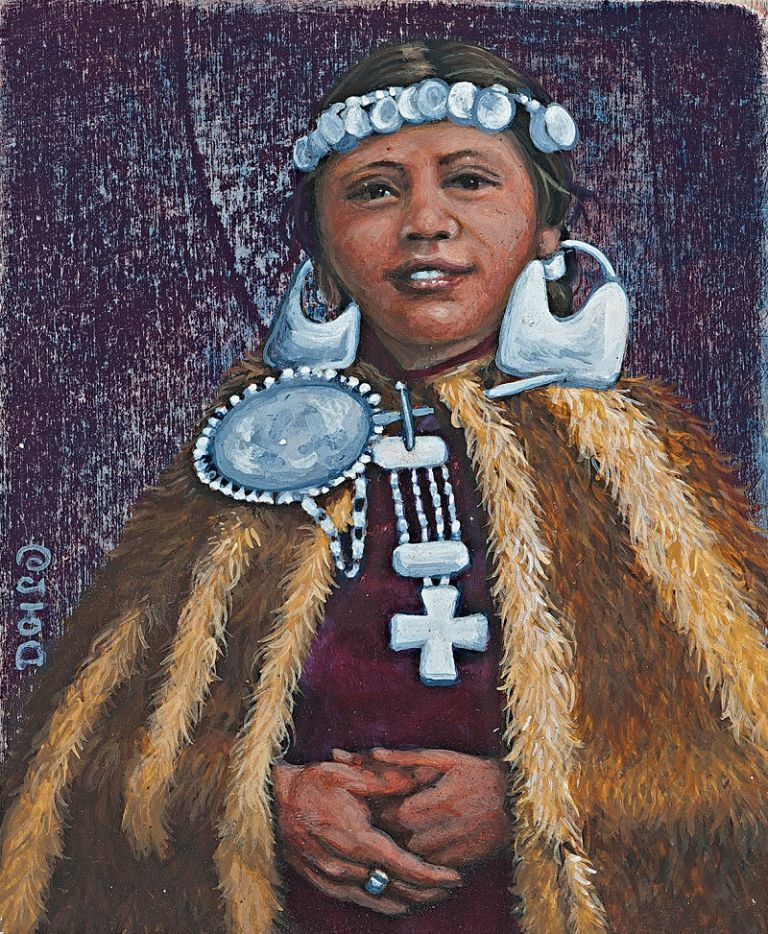 America Meredith, Mapuche Girl after Milet Ramírez. Pittura acrilica su tavola 2014