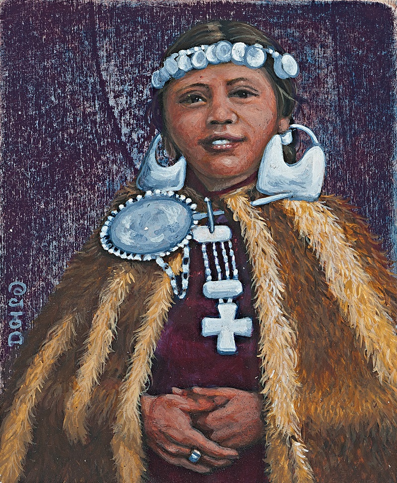 America Meredith, Mapuche Girl after Milet Ramírez. Pittura acrilica su tavola 2014