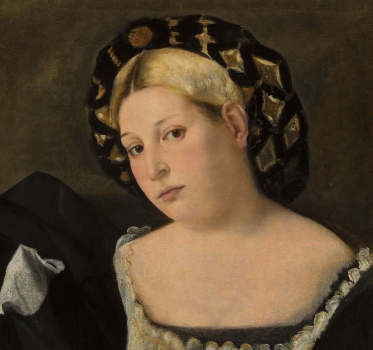 Bernardo Licinio, Ritratto di donna con balzo. Gallerie dell'Accademia di Venezia