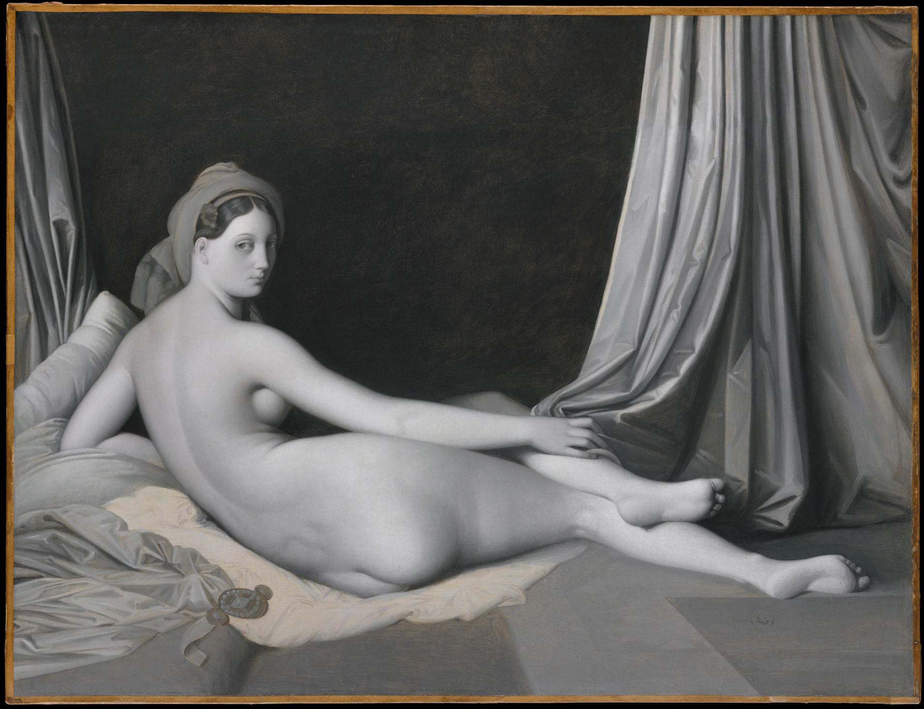 Jean-Auguste-Dominique Ingres and workshop Odalisque in Grisaille, about 1824-34 Oil on canvas, 83.2 × 109.2 cm The Metropolitan Museum of Art, New York, Catharine Lorillard Wolfe Collection, Wolfe Fund, 1938, 38.65 © The Metropolitan Museum of Art / Art Resource / Scala, Florence