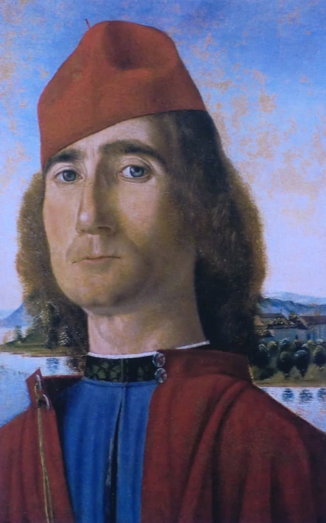 L’Uomo dal berretto rosso, tempera e olio su tavola, particolare. Museo Correr, Venezia
