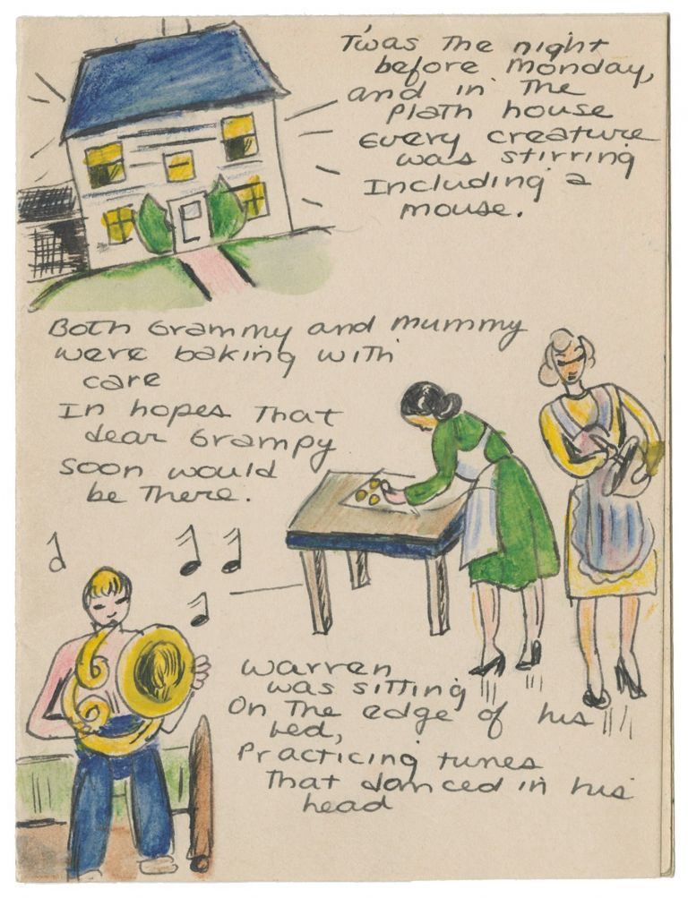 Twas the Night Before Monday disegno su carta di Sylvia Plath courtesy The Lilly Library Indiana University Bloomington Indiana © Estate of Sylvia Plath L’arte di morire. Il mito tragico di Sylvia Plath a Washington