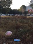 Villaggio Olimpico rifiuti e erba secca agosto 2017. Sul fondo la sucltura di Ceroli. Ph. Ludovica Solari Abbandonata la scultura di Mario Ceroli a Roma. Il Goal di Italia90 cade a pezzi