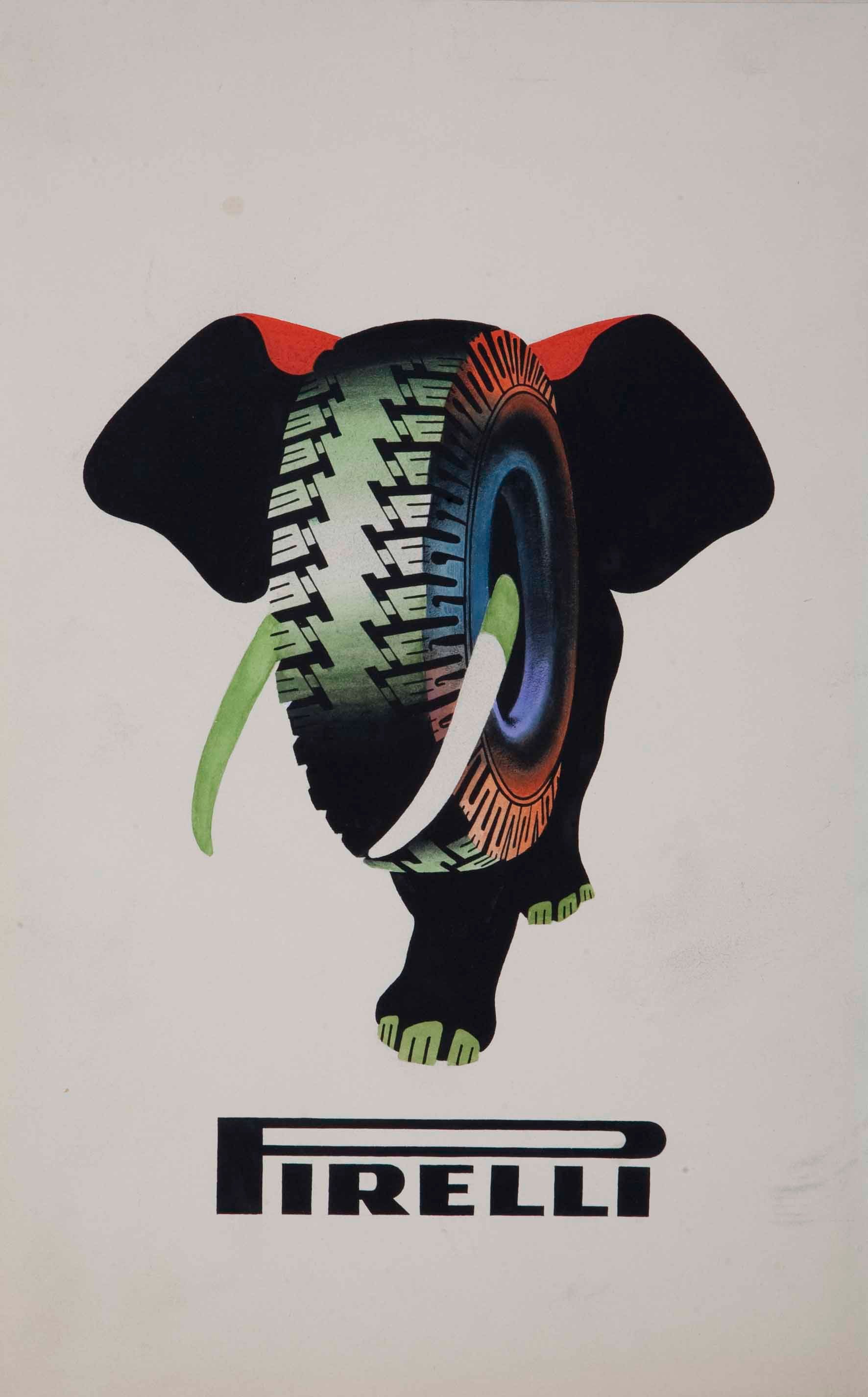 Armando Testa, Pirelli, bozzetto per manifesto (elefante), 1954
