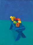 David Hockney, Fruit on a Bench, 6th, 7th, 8th March 2014, acrilico su tela, 121,9 x 91,4 cm © David Hockney, photo credit Richard Schmidt