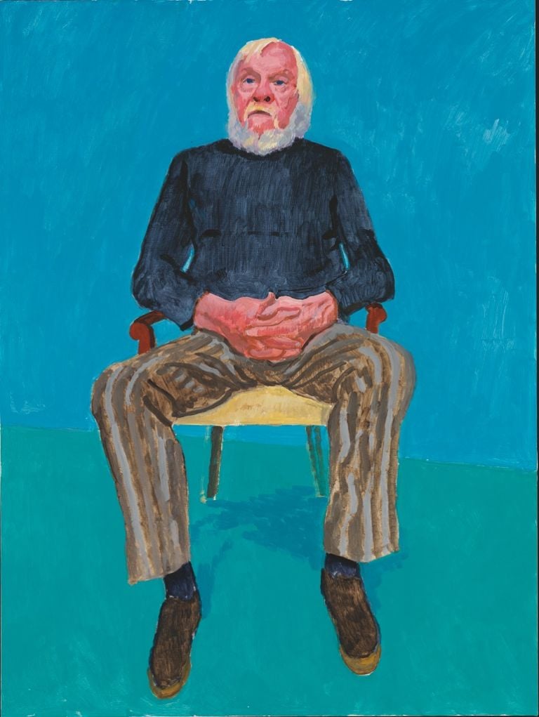 David Hockney, John Baldessari, 13th, 16th December 2013, acrilico su tela, 121,9 x 91,4 cm © David Hockney, photo credit Richard Schmidt