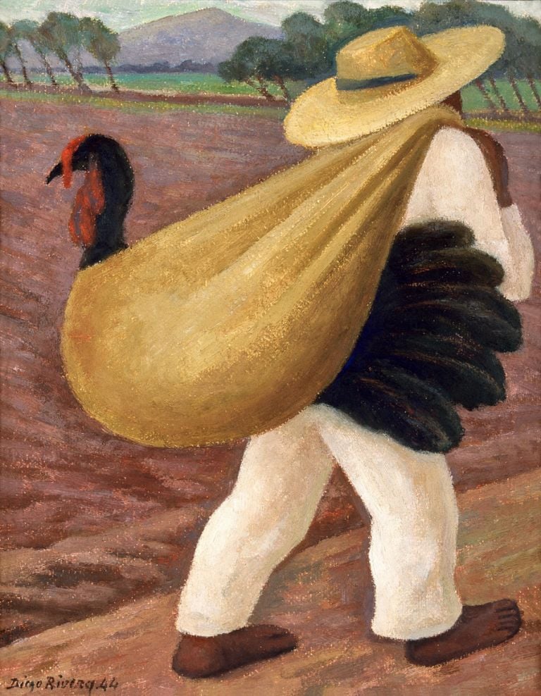 Diego Rivera, Campesino cargando un guajolote, 1944, Oleo sobre madera, temple sobre masonite, Colecci