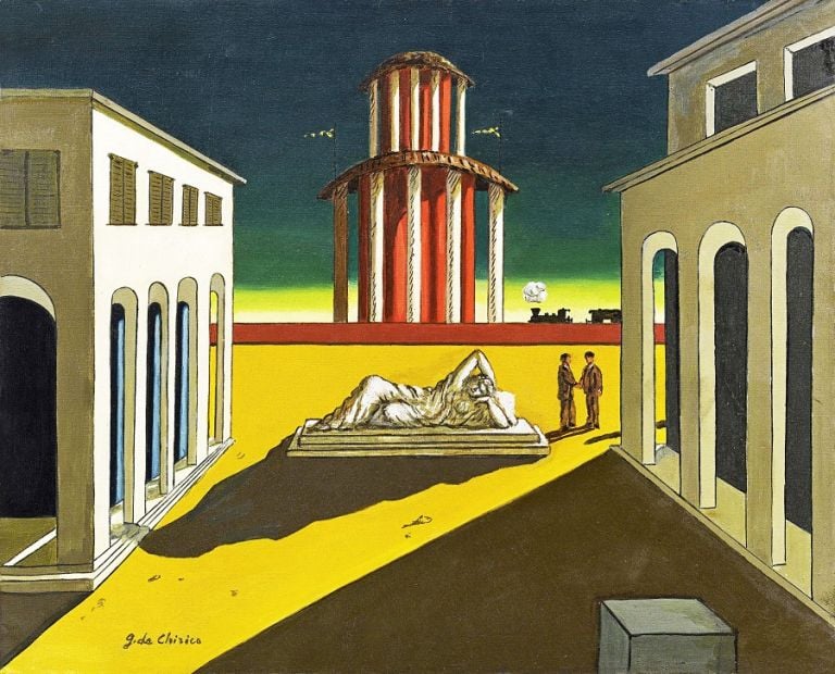 Giorgio De Chirico, Piazza d'Italia, olio su tela, 50 x 60 cm. Collezione privata