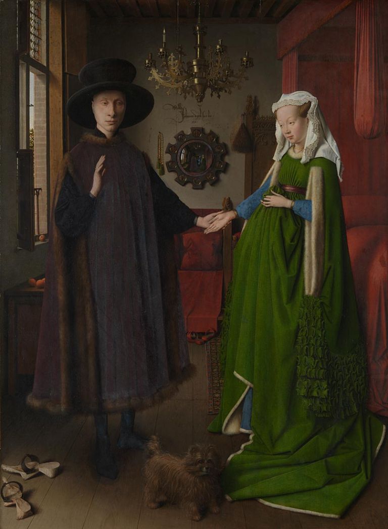 Jan van Eyck, Portrait of Giovanni () Arnolfini and his Wife and ‘The Arnolfini Portrait’, 1434, Oil on oak, National Gallery, London © The National Gallery, London