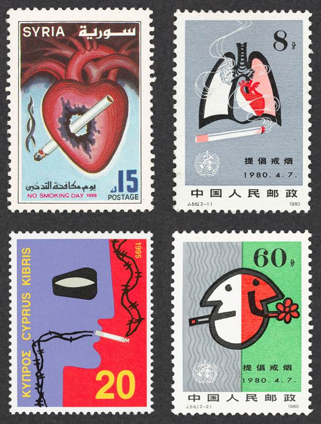 Selection of anti smoking stamps from around the world