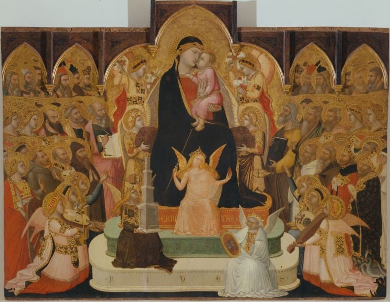 Ambrogio Lorenzetti, Maestà, tempera e oro su tavola cm. 161 x 209, Massa Marittima, Museo d’Arte Sacra foto su concessione del Ministero dei Beni e delle attività culturali e del turismo – Polo museale della Toscana. Foto archivio Pinacoteca Nazionale di Siena