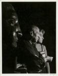 Profiles of Pablo Picasso and his daughter Maya next to the sculpture “Tête de femme (Dora Maar)” on the shooting of “Mystère Picasso” by Henri-Georges Clouzot, studios de la Victorine,Nice, June 1955_ © Succession Picasso 2017 PICASSO ADMINISTRATION 8 rue Volney 75002 Paris © Photo Cot Michel Photo © RMN-Grand Palais (musée national Picasso - Paris) / image RMN-GP