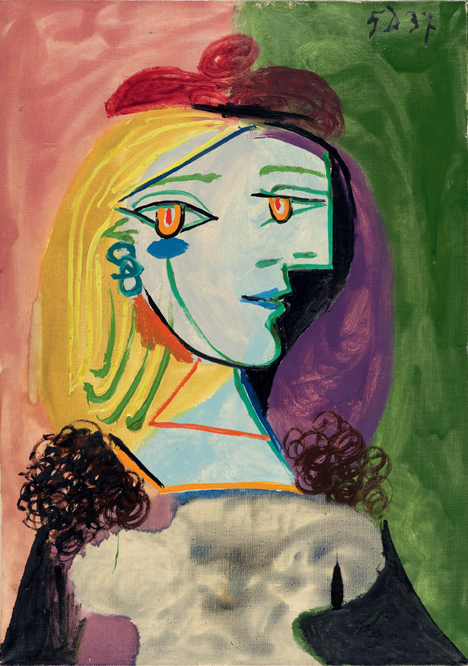 Pablo Picasso Femme au béret rouge à pompom, 1937 Oil on canvas 25 9/16 x 18 1/8 inches 65 x 46 cm © Succession Picasso 2017 PICASSO ADMINISTRATION 8 rue Volney 75002 Paris Courtesy Gagosian