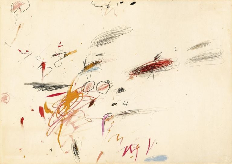 BLINDARTE 29 novembre, Lotto 95, Cy Twombly, Senza titolo, 1962, Olio, pastelli a cera, matite colorate, biro e grafite su carta, cm 50x70