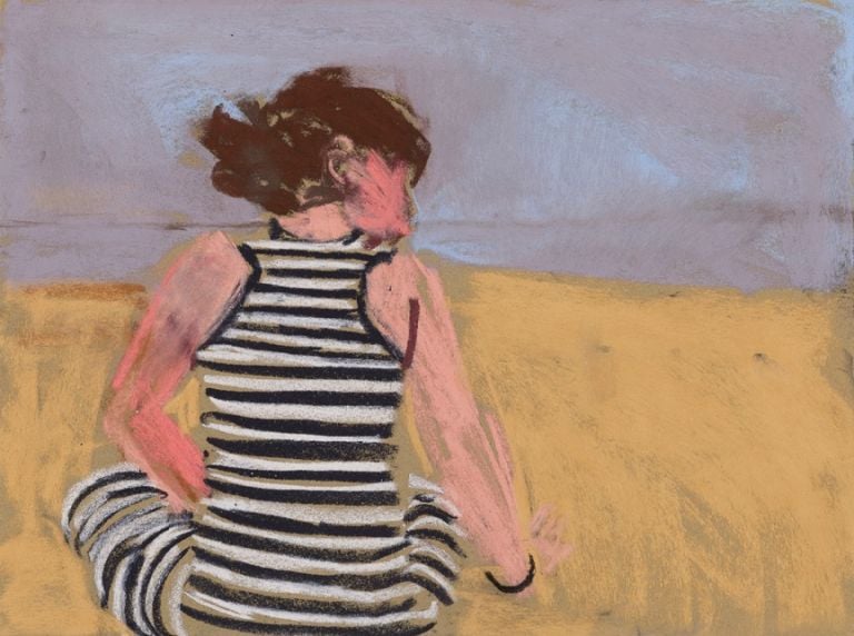 Chantal Joffe, Esme in a Striped Dress, pastel on paper, 2016
