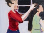 Chantal Joffe, Self Portrait Brushing Esme's Hair, oil on board, 2017