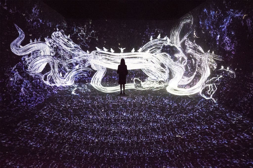 Crows are Chased and the Chasing Crows are Destined to be Chased as Well, Transcending Space, teamLab, 2017
