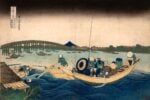 Katsushika Hokusai, Veduta del tramonto presso il ponte Ryogoku dalla sponda del pontile di Onmaya, dalla serie Trentasei vedute del monte Fuji, 1830-32. Kawasaki Isago no Sato Museum
