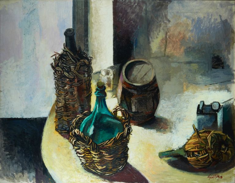 Renato Guttuso, Damigiana e bottacino (Natura morta nordica), 1959. Sicily Art and Culture, Palermo, società strumentale della Fondazione Sicilia