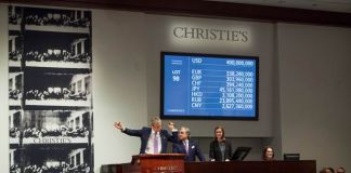 Un momento dell'asta di Christie's a New York dedicata a Leonardo Da Vinci