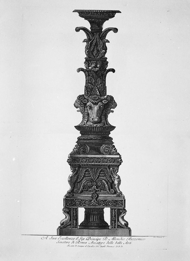 Giovan Battista Piranesi, Candelabro forse realizzato per Abbondio Rezzonico, Vasi, candelabri, cippi…, tav. XXVII, Roma 1778