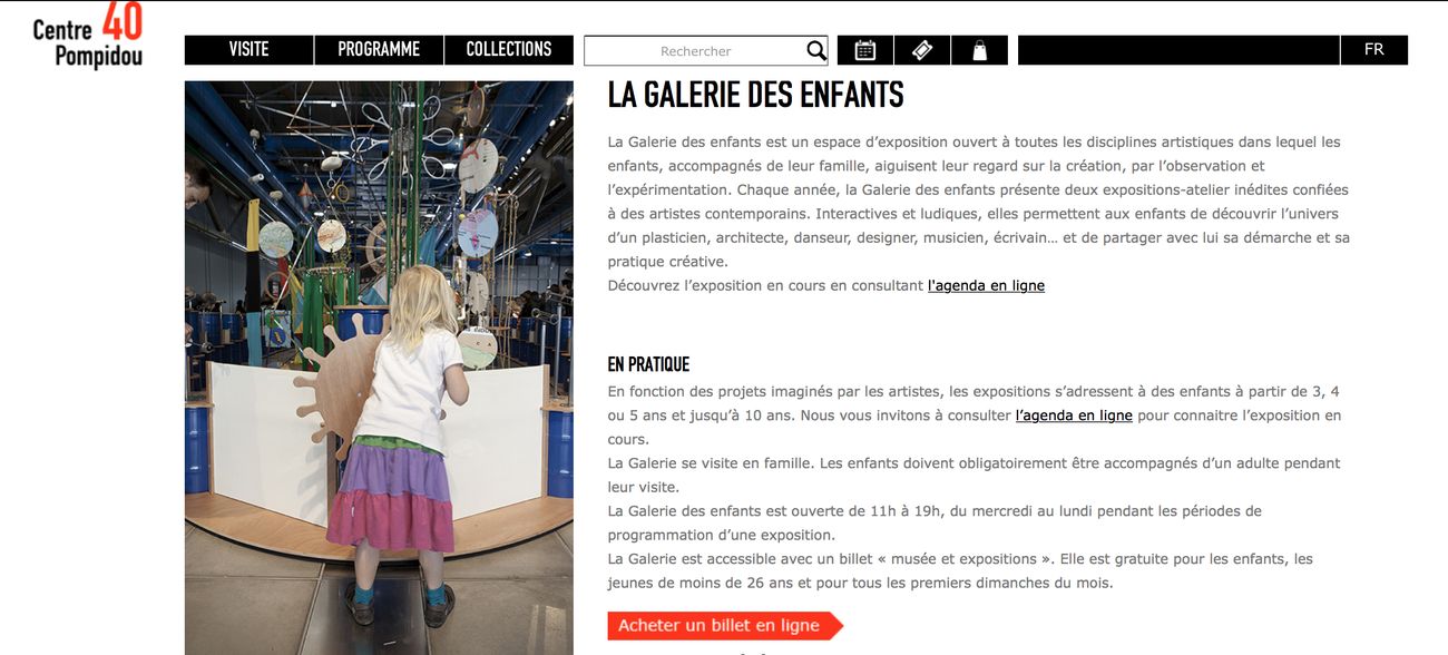 Il sito del Centre Pompidou a misura di bambino