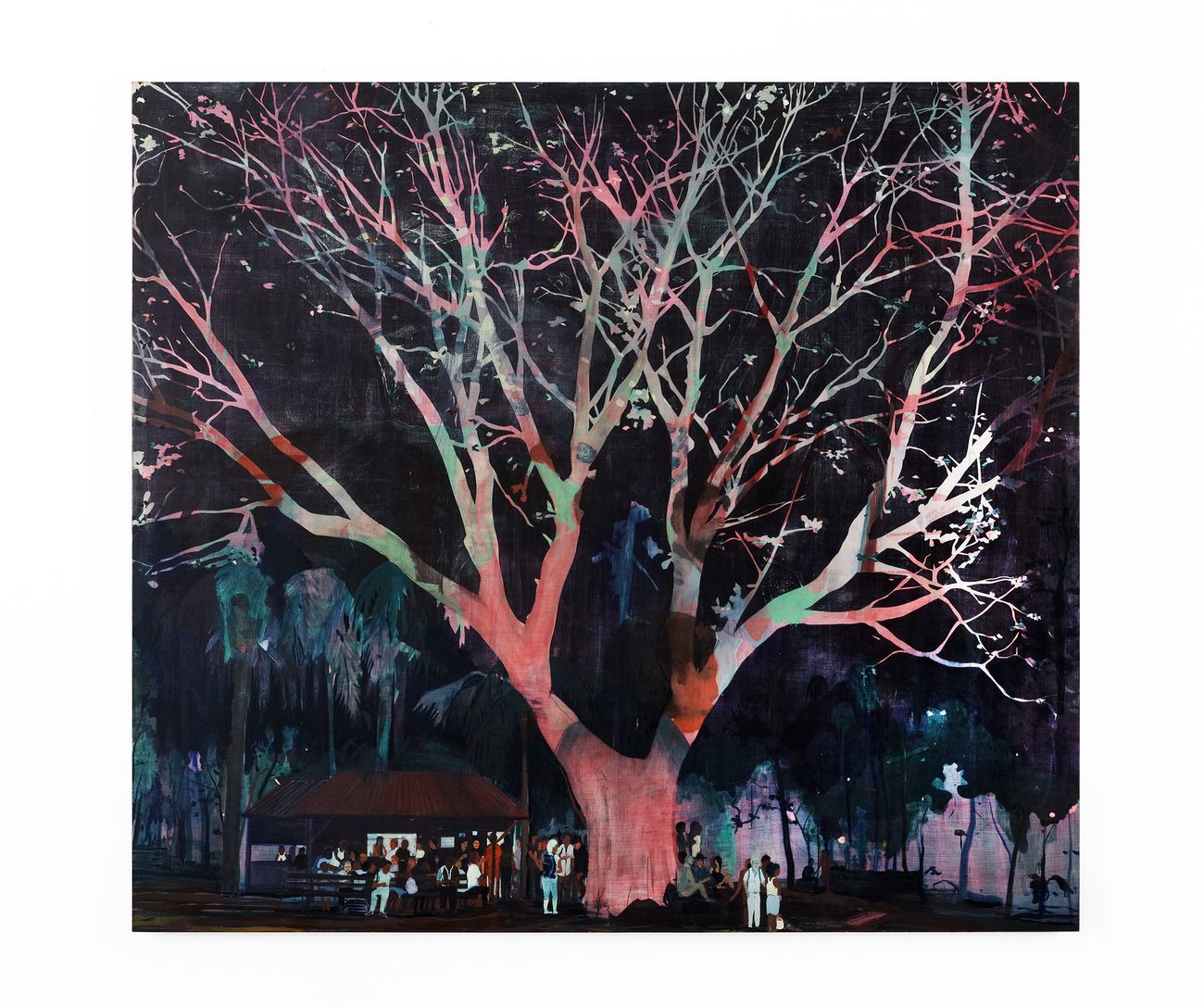 Jules de Balincourt, Waiting Tree, 2012, olio e acrilico su tavola, 198,1x221x6,1 cm