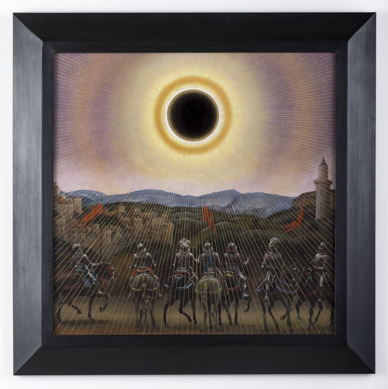 Laurent Grasso, Studies into the Past (LG P.16.1461), olio su legno, 69x69 cm