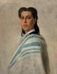 Luigi Busi, Ritratto femminile con drappo bianco azzurro, collezione privata