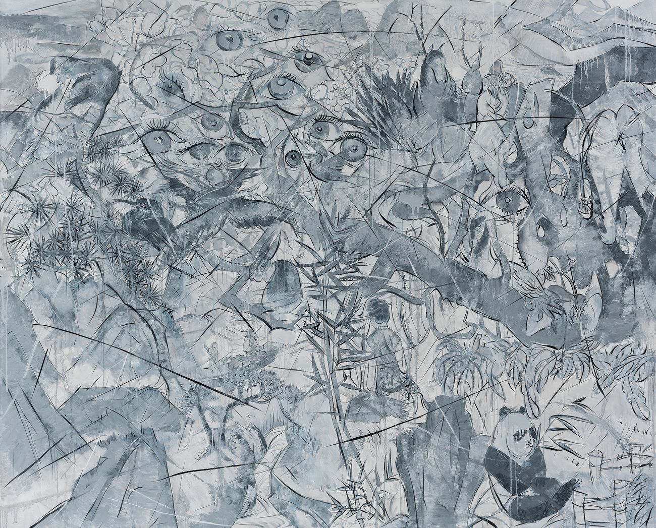 Yue Minjun, The Broken Dream Garden 10, 2015, olio su tela, 200x250 cm