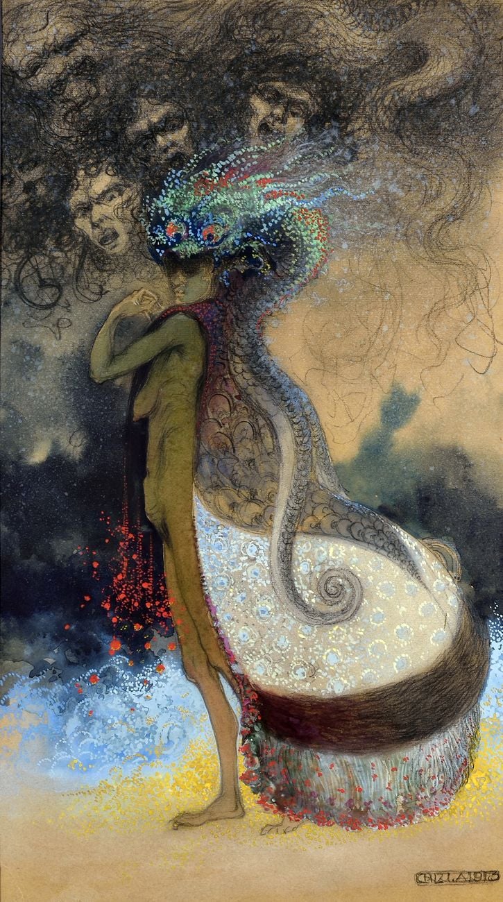 Achille Calzi, Fiore del Male (Les fleurs du mal), 1913, tecnica mista su carta, collezione MIC Faenza
