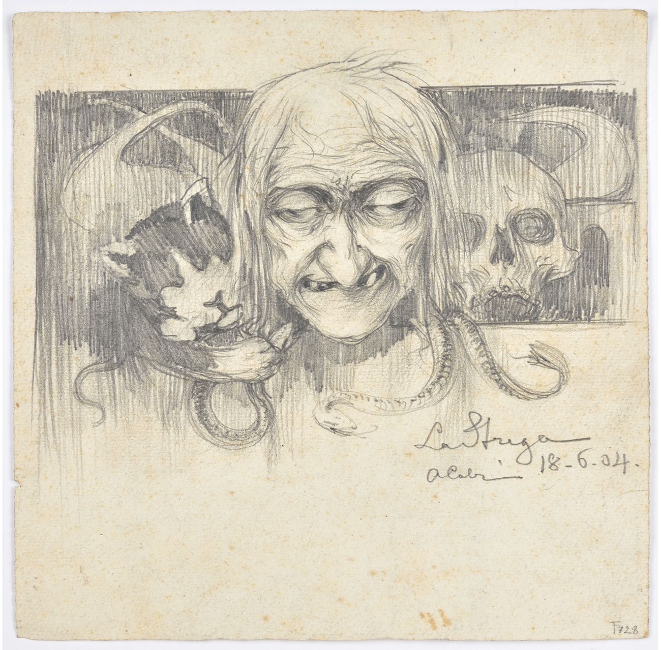 Achille Calzi, La strega, 1904, matita su carta, collezione MIC Faenza