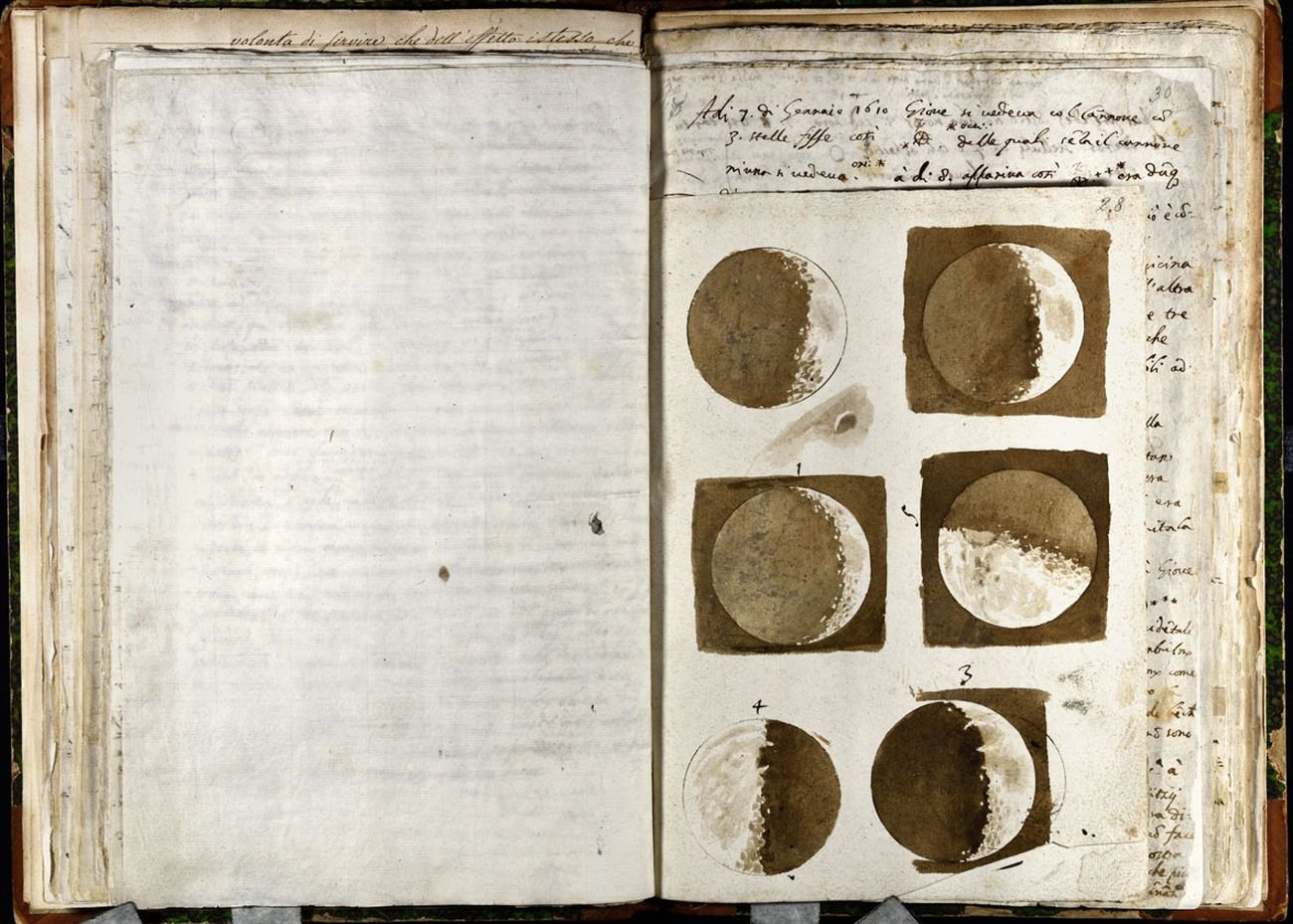 Galileo Galilei, Osservazioni della Luna, novembre dicembre 1609. Firenze, Biblioteca Nazionale Centrale, ms. Gal. 48, c. 28r
