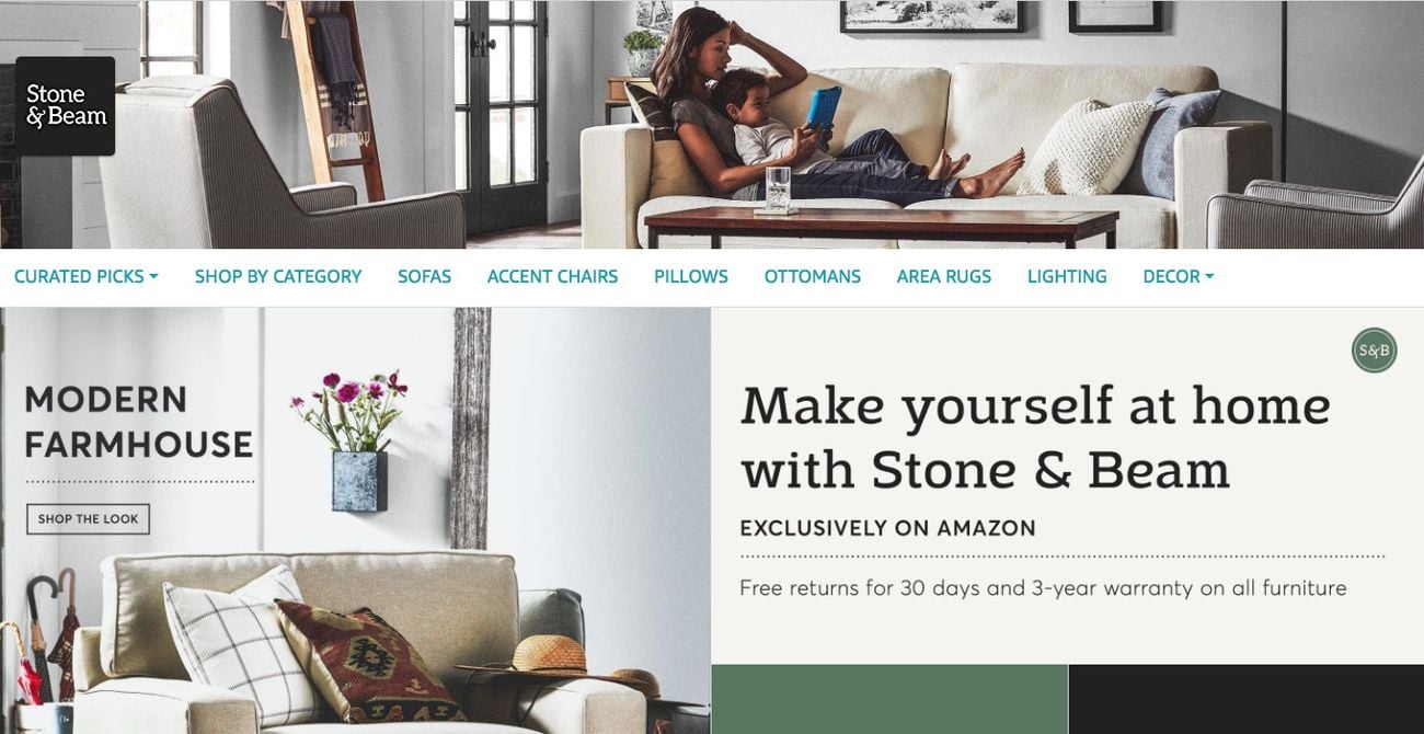 Il sito online di vendita dei mobili Amazon. Serie Stone & Beam