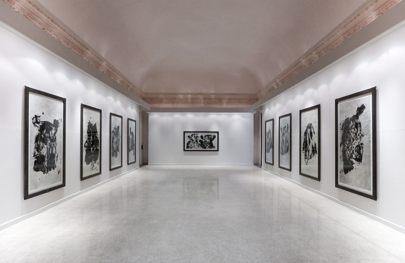 Jannis Kounellis, Senza titolo, 2014 carborundum. Installation view at Istituto centrale per la grafica Palazzo Poli, Roma 2017. Photo Stefano Tubaro