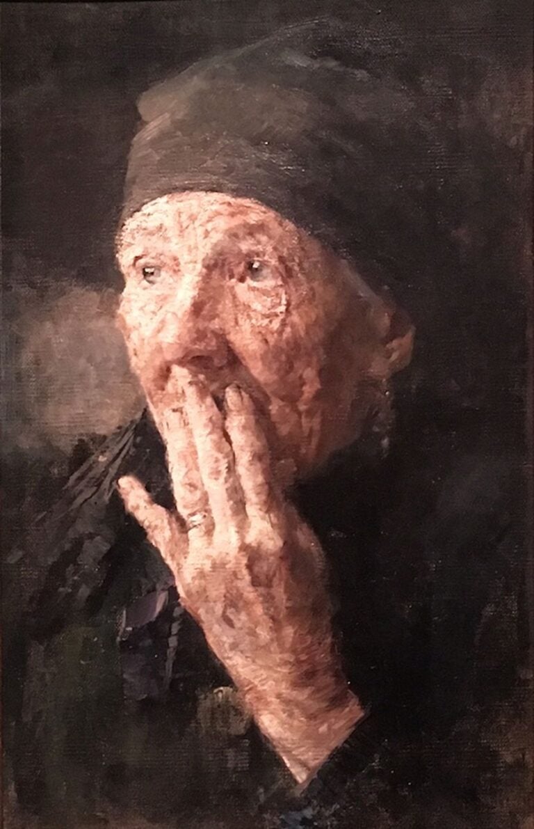 Karoline Kubin, Testa di donna anziana con mano sulla bocca. Belvedere, Vienna