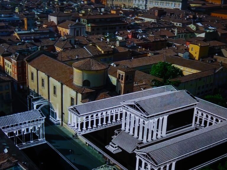 Ricostruzione virtuale di Mutina, il foro e il capitolium ricostruiti nella città contemporanea. A cura di Altair4 Multimedia