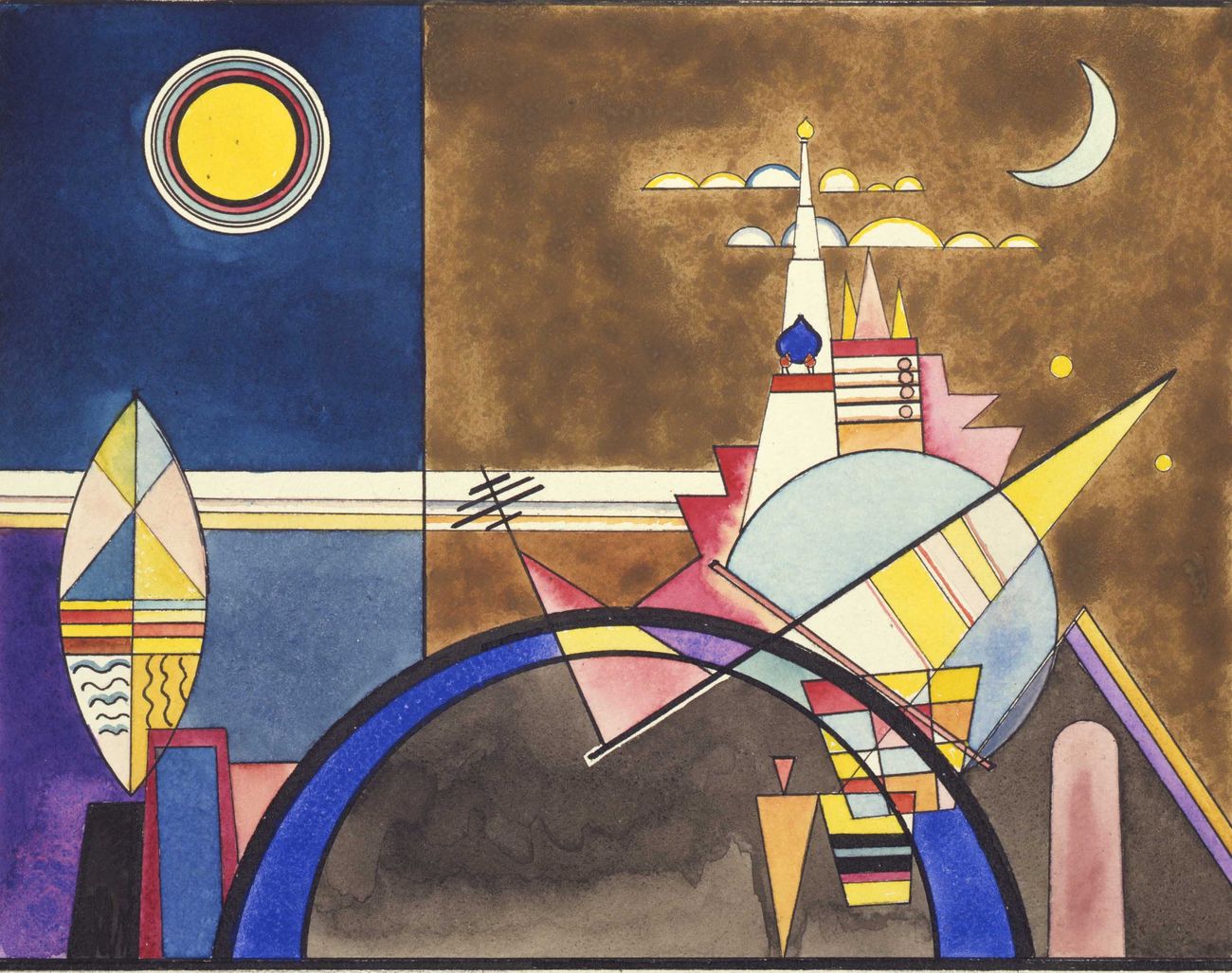 Wassily Kandinsky, La grande porta di Kiev, XVI, 1930. Theaterwissenschaftliche Sammlung in der Universität, Colonia. Disegni scenografici per Mussorgsky