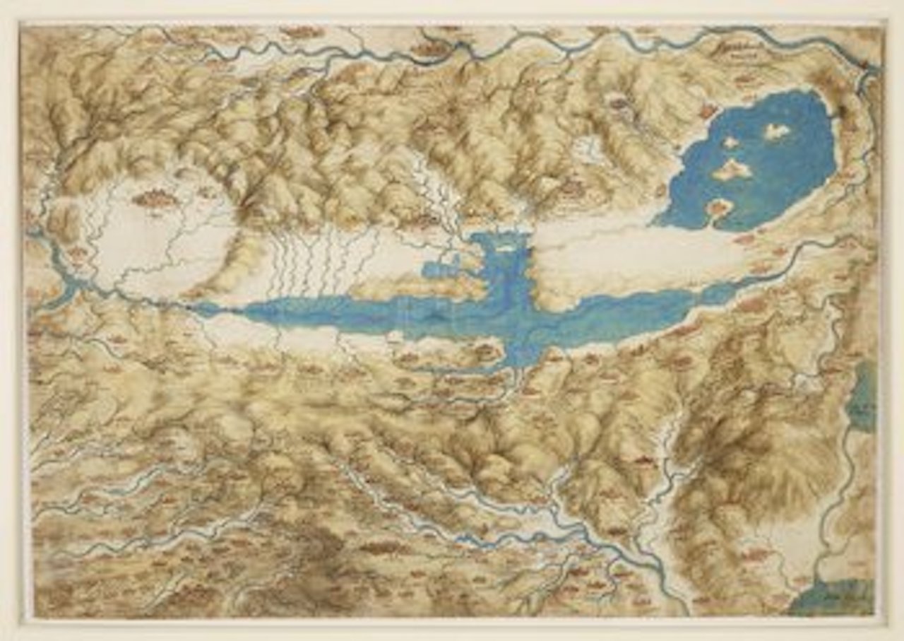 A Map of the Valdichiana, c.1503–4, watercolour, pen and ink, ink wash over black chalk