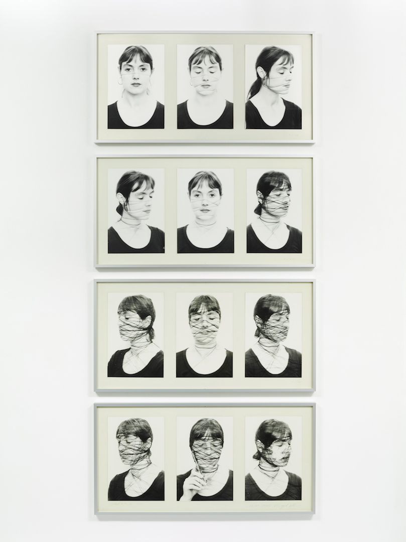 Annegret SOLTAU 1946 - Selbst II, 1-12 (Self II, 1-12), 1975 12 Black and white photographs on baytra paper, mounted on cardboard Signed with the artist's monogram "A.S", dated "75" and numbered on front Each: 51.5 x 101.5 cm, Copyright the Artist. Courtesy of Richard Saltoun Gallery