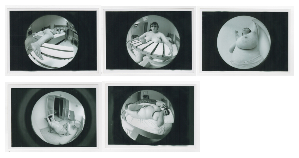 Jo Spence 1934-1992 Fat Project, 1978 -1979 Collaboration with Terry Dennett Set of 5 black and white photographs. Vintage. 12,5 x 17,8 cm each, Copyright the Artist. Courtesy of Richard Saltoun Gallery