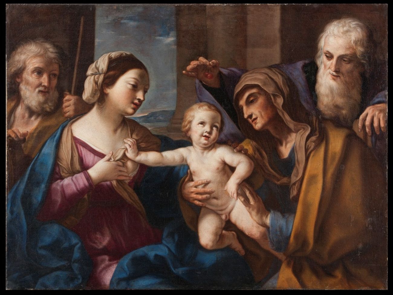 Elisabetta Sirani, Sacra Famiglia con Sant’Anna e San Gioacchino (Sacra Famiglia delle ciliegie), 1662 ca. Milano, Collezione privata